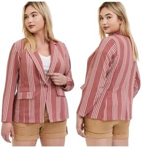 Torrid women plus size 1X rose pink & white striped boyfriend blazer jacket